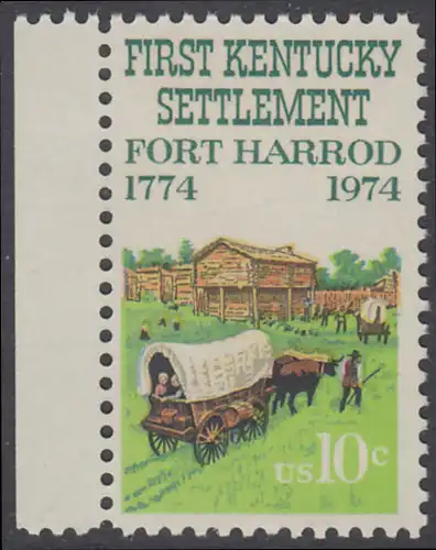 USA Michel 1149 / Scott 1542 postfrisch EINZELMARKE RAND links (b) - Besiedelung von Kentucky; Planwagen vor Fort Harrod 