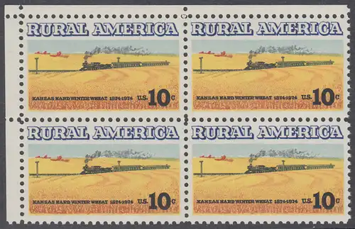 USA Michel 1155 / Scott 1506 postfrisch BLOCK ECKRAND oben links - Ländliches Amerika: Zug zwischen Weizenfeldern 