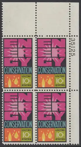 USA Michel 1156 / Scott 1547 postfrisch PLATEBLOCK ECKRAND oben rechts m/ Platten-# 35125 - Weltenergiekonferenz