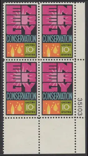 USA Michel 1156 / Scott 1547 postfrisch PLATEBLOCK ECKRAND unten rechts m/ Platten-# 35103 - Weltenergiekonferenz