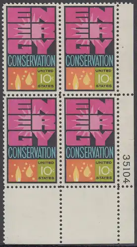 USA Michel 1156 / Scott 1547 postfrisch PLATEBLOCK ECKRAND unten rechts m/ Platten-# 35104 - Weltenergiekonferenz