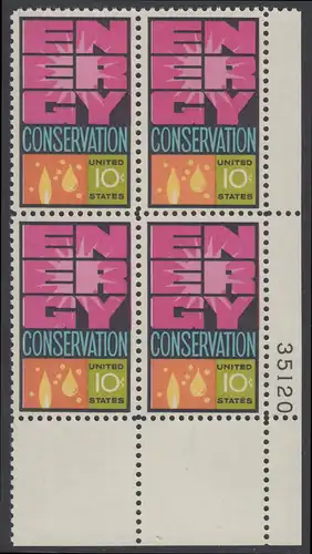 USA Michel 1156 / Scott 1547 postfrisch PLATEBLOCK ECKRAND unten rechts m/ Platten-# 35120 - Weltenergiekonferenz
