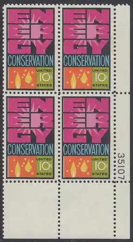 USA Michel 1156 / Scott 1547 postfrisch PLATEBLOCK ECKRAND unten rechts m/ Platten-# 35107 (b) - Weltenergiekonferenz