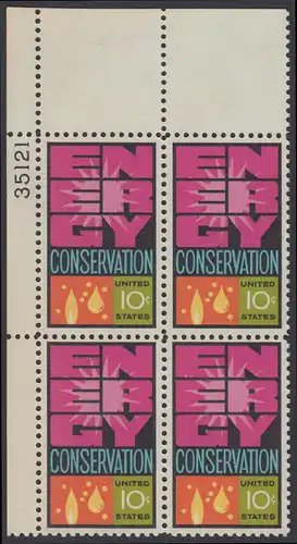USA Michel 1156 / Scott 1547 postfrisch PLATEBLOCK ECKRAND oben links m/ Platten-# 35121 (a) - Weltenergiekonferenz