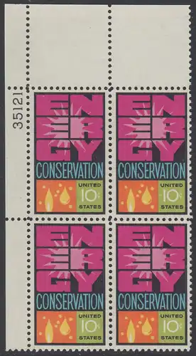 USA Michel 1156 / Scott 1547 postfrisch PLATEBLOCK ECKRAND oben links m/ Platten-# 35121 (b) - Weltenergiekonferenz