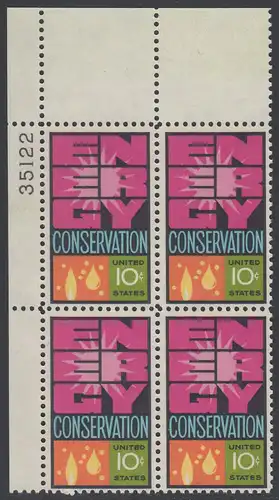 USA Michel 1156 / Scott 1547 postfrisch PLATEBLOCK ECKRAND oben links m/ Platten-# 35122 (b) - Weltenergiekonferenz