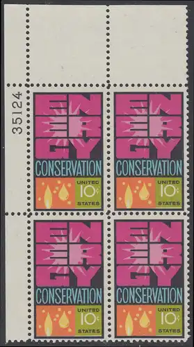 USA Michel 1156 / Scott 1547 postfrisch PLATEBLOCK ECKRAND oben links m/ Platten-# 35124 - Weltenergiekonferenz