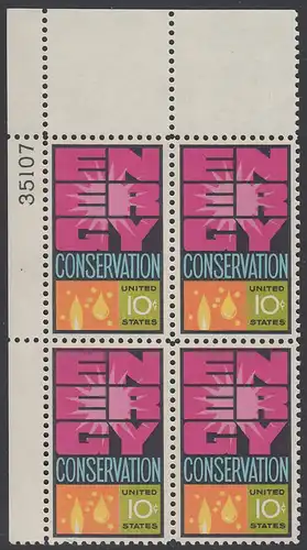 USA Michel 1156 / Scott 1547 postfrisch PLATEBLOCK ECKRAND oben links m/ Platten-# 35107 - Weltenergiekonferenz