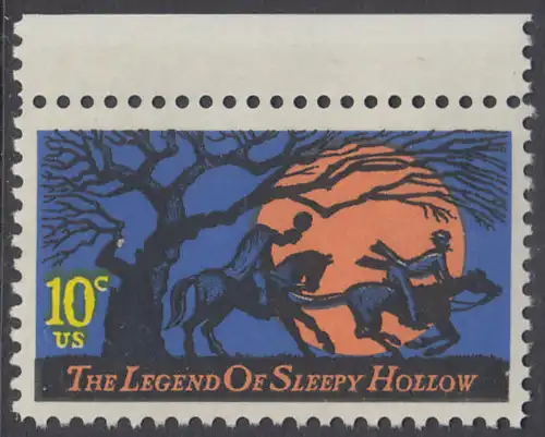 USA Michel 1158 / Scott 1548 postfrisch EINZELMARKE RAND oben (a2) - Amerikanische Folklore: Legend of Sleepy Hollow 