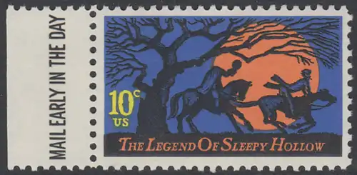 USA Michel 1158 / Scott 1548 postfrisch EINZELMARKE RAND links m/ Mail Early-Vermerk - Amerikanische Folklore: Legend of Sleepy Hollow 