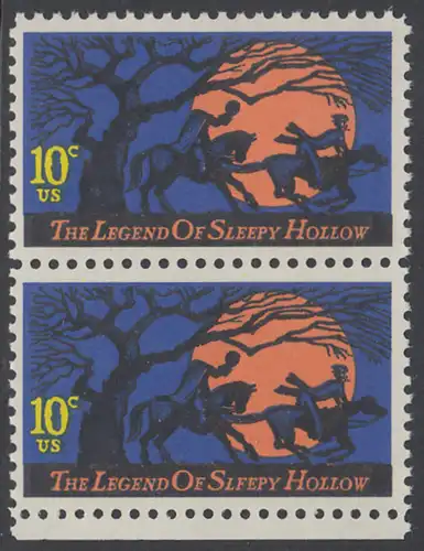 USA Michel 1158 / Scott 1548 postfrisch vert.PAAR RAND unten - Amerikanische Folklore: Legend of Sleepy Hollow 