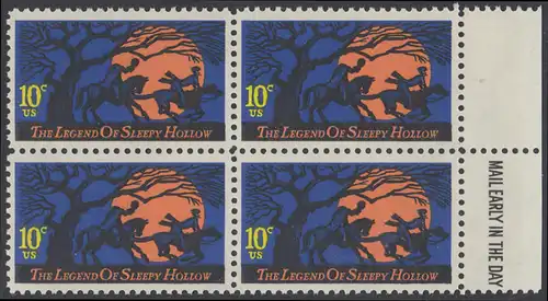 USA Michel 1158 / Scott 1548 postfrisch BLOCK ECKRAND unten rechts m/ Mail Early.Vermerk - Amerikanische Folklore: Legend of Sleepy Hollow 