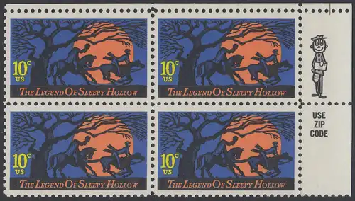 USA Michel 1158 / Scott 1548 postfrisch ZIP-BLOCK (ur) - Amerikanische Folklore: Legend of Sleepy Hollow 