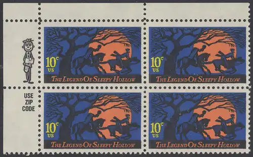 USA Michel 1158 / Scott 1548 postfrisch ZIP-BLOCK (ul) - Amerikanische Folklore: Legend of Sleepy Hollow 