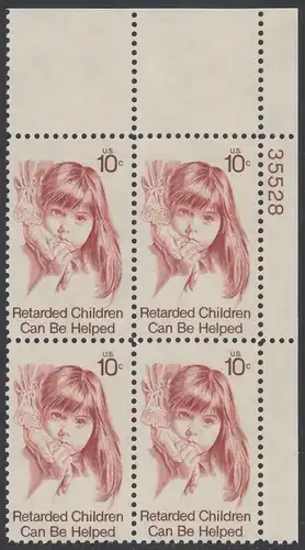 USA Michel 1159 / Scott 1549 postfrisch PLATEBLOCK ECKRAND oben rechts m/ Platten-# 35528 (b) - Hilfe für behinderte Kinder