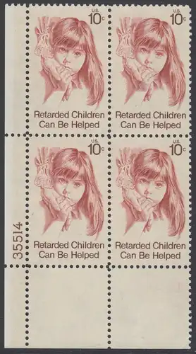 USA Michel 1159 / Scott 1549 postfrisch PLATEBLOCK ECKRAND unten links m/ Platten-# 35514 - Hilfe für behinderte Kinder