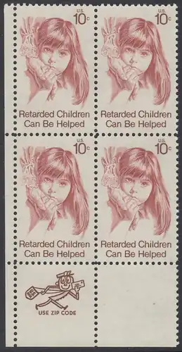 USA Michel 1159 / Scott 1549 postfrisch ZIP-BLOCK (ll) - Hilfe für behinderte Kinder