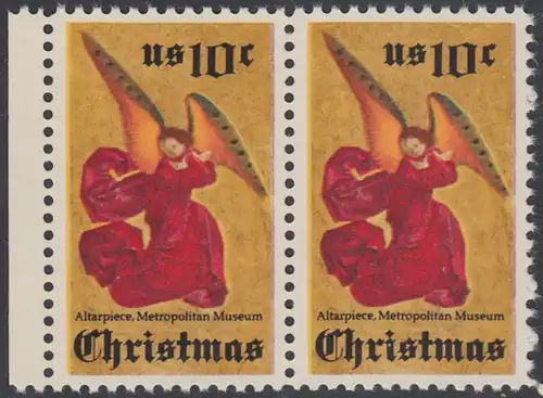 USA Michel 1160 / Scott 1550 postfrisch horiz.PAAR RAND links - Weihnachten; Engel, Altarbild eines unbekannten französischen Meisters