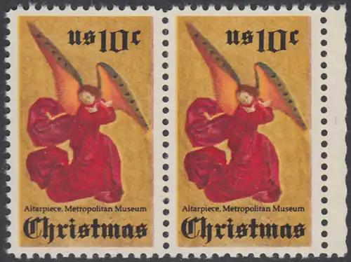 USA Michel 1160 / Scott 1550 postfrisch horiz.PAAR RAND rechts - Weihnachten; Engel, Altarbild eines unbekannten französischen Meisters