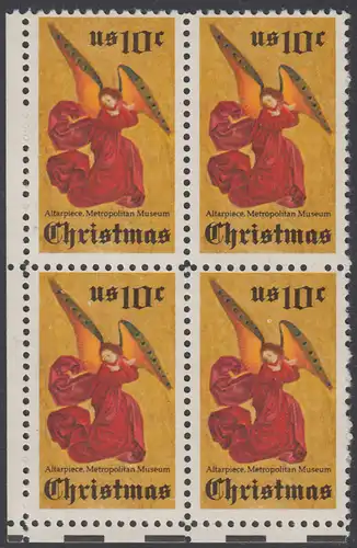 USA Michel 1160 / Scott 1550 postfrisch BLOCK ECKRAND unten links - Weihnachten; Engel, Altarbild eines unbekannten französischen Meisters