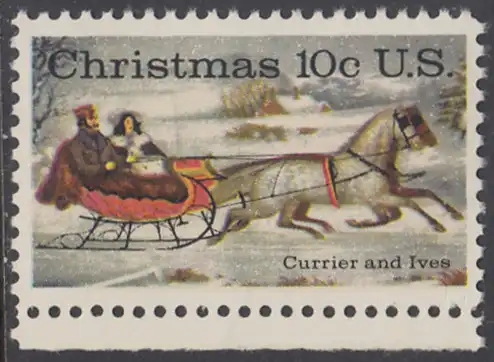 USA Michel 1161 / Scott 1551 postfrisch EINZELMARKE RAND unten - Weihnachten; Schlittenfahrt; Zeichnung von Otto Knirsch