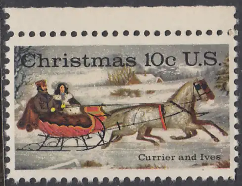 USA Michel 1161 / Scott 1551 postfrisch EINZELMARKE RAND oben - Weihnachten; Schlittenfahrt; Zeichnung von Otto Knirsch