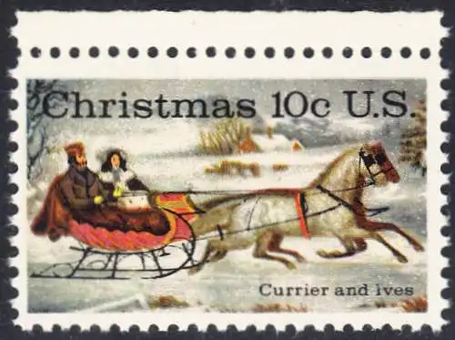 USA Michel 1161 / Scott 1551 postfrisch EINZELMARKE RAND oben (a1) - Weihnachten; Schlittenfahrt; Zeichnung von Otto Knirsch