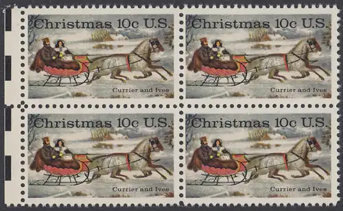 USA Michel 1161 / Scott 1551 postfrisch BLOCK RÄNDER links - Weihnachten; Schlittenfahrt; Zeichnung von Otto Knirsch