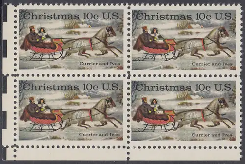 USA Michel 1161 / Scott 1551 postfrisch BLOCK ECKRAND unten links - Weihnachten; Schlittenfahrt; Zeichnung von Otto Knirsch