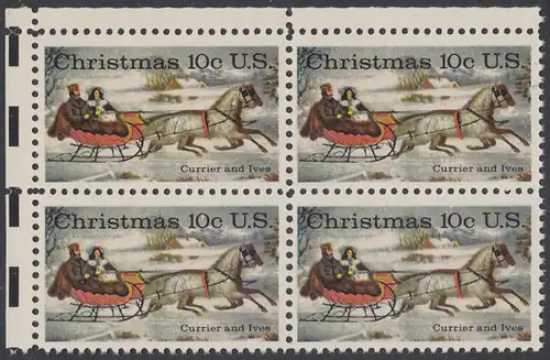 USA Michel 1161 / Scott 1551 postfrisch BLOCK ECKRAND oben links - Weihnachten; Schlittenfahrt; Zeichnung von Otto Knirsch