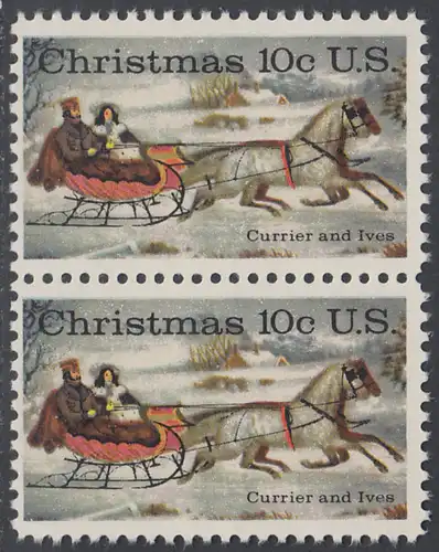 USA Michel 1161 / Scott 1551 postfrisch vert.PAAR - Weihnachten; Schlittenfahrt; Zeichnung von Otto Knirsch