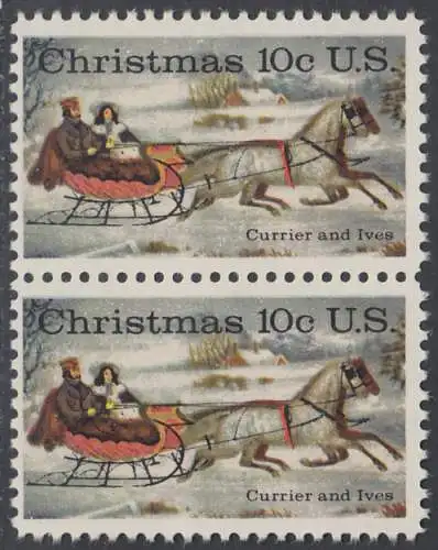 USA Michel 1161 / Scott 1551 postfrisch vert.PAAR (a1) - Weihnachten; Schlittenfahrt; Zeichnung von Otto Knirsch