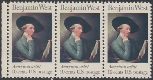 USA Michel 1163 / Scott 1553 postfrisch horiz.STRIP(3) RAND links - Amerikanische Künstler: Benjamin West, Maler