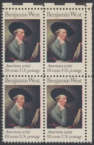 USA Michel 1163 / Scott 1553 postfrisch BLOCK ECKRAND oben rechts - Amerikanische Künstler: Benjamin West, Maler