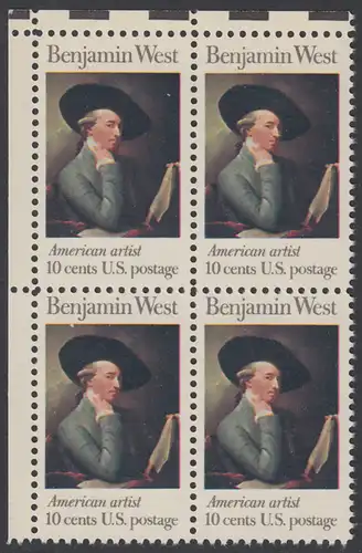 USA Michel 1163 / Scott 1553 postfrisch BLOCK ECKRAND oben links - Amerikanische Künstler: Benjamin West, Maler