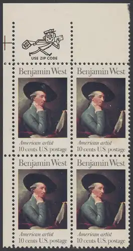USA Michel 1163 / Scott 1553 postfrisch ZIP-BLOCK (ul) - Amerikanische Künstler: Benjamin West, Maler