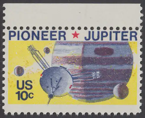 USA Michel 1164 / Scott 1556 postfrisch EINZELMARKE RAND oben - Pioneer-Programm zur Erforschung des Planeten Jupiter; Raumsonde Pioneer, Planet Jupiter mit Monden