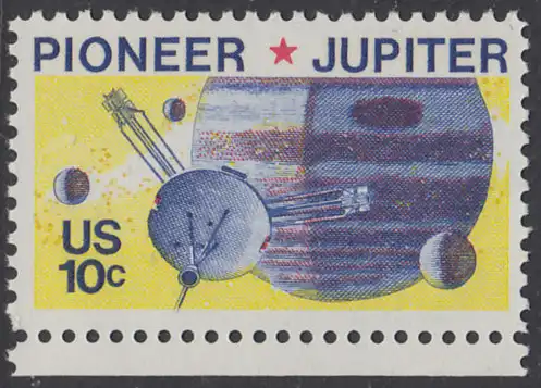 USA Michel 1164 / Scott 1556 postfrisch EINZELMARKE RAND unten - Pioneer-Programm zur Erforschung des Planeten Jupiter; Raumsonde Pioneer, Planet Jupiter mit Monden