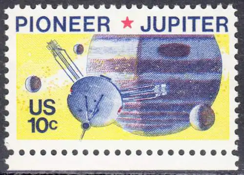 USA Michel 1164 / Scott 1556 postfrisch EINZELMARKE RAND unten (a1) - Pioneer-Programm zur Erforschung des Planeten Jupiter; Raumsonde Pioneer, Planet Jupiter mit Monden