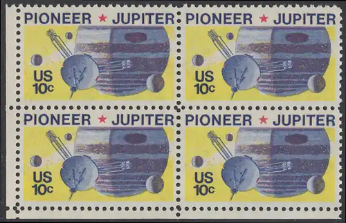 USA Michel 1164 / Scott 1556 postfrisch BLOCK ECKRAND unten links - Pioneer-Programm zur Erforschung des Planeten Jupiter; Raumsonde Pioneer, Planet Jupiter mit Monden