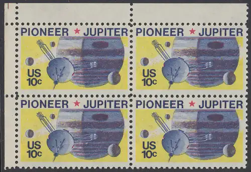 USA Michel 1164 / Scott 1556 postfrisch BLOCK ECKRAND oben links - Pioneer-Programm zur Erforschung des Planeten Jupiter; Raumsonde Pioneer, Planet Jupiter mit Monden
