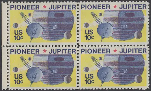 USA Michel 1164 / Scott 1556 postfrisch BLOCK RÄNDER links - Pioneer-Programm zur Erforschung des Planeten Jupiter; Raumsonde Pioneer, Planet Jupiter mit Monden
