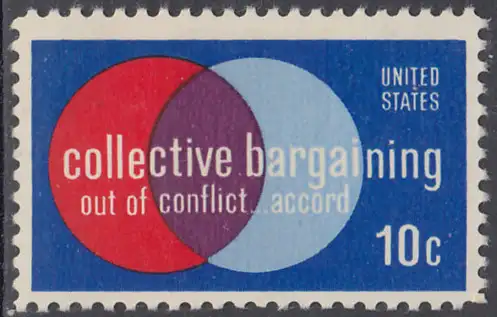 USA Michel 1165 / Scott 1558 postfrisch EINZELMARKE RAND unten - Partnerschaftliche Verhandlungen zwischen Arbeitnehmern und Arbeitgebern; Symbolik der Zusammenarbeit  
