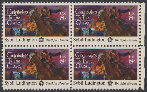 USA Michel 1166 / Scott 1559 postfrisch BLOCK RÄNDER rechts - 200 Jahre Unabhängigkeit der Vereinigten Staaten von Amerika (1976): Sybil Ludington (1761-1839)