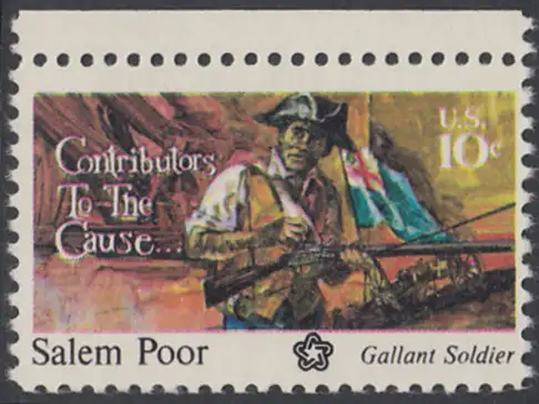 USA Michel 1167 / Scott 1560 postfrisch EINZELMARKE RAND oben (a1) - 200 Jahre Unabhängigkeit der Vereinigten Staaten von Amerika (1976): Salem Poor (1747-1802) 