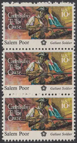 USA Michel 1167 / Scott 1560 postfrisch vert.STRING(3) - 200 Jahre Unabhängigkeit der Vereinigten Staaten von Amerika (1976): Salem Poor (1747-1802) 