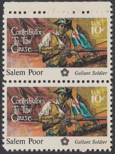 USA Michel 1167 / Scott 1560 postfrisch vert.PAAR RAND oben - 200 Jahre Unabhängigkeit der Vereinigten Staaten von Amerika (1976): Salem Poor (1747-1802) 