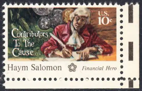 USA Michel 1168 / Scott 1561 postfrisch EINZELMARKE ECKRAND unten rechts (a1) - 200 Jahre Unabhängigkeit der Vereinigten Staaten von Amerika (1976): Haym Salomon (1740-1795)