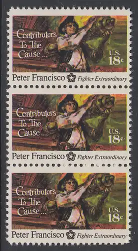 USA Michel 1169 / Scott 1562 postfrisch vert.STRIP(3) - 200 Jahre Unabhängigkeit der Vereinigten Staaten von Amerika (1976): Peter Francisco (1760-1831)