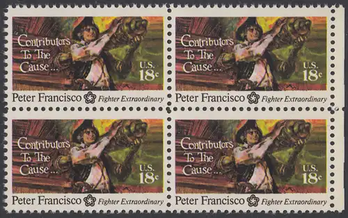 USA Michel 1169 / Scott 1562 postfrisch BLOCK RÄNDER rechts - 200 Jahre Unabhängigkeit der Vereinigten Staaten von Amerika (1976): Peter Francisco (1760-1831)